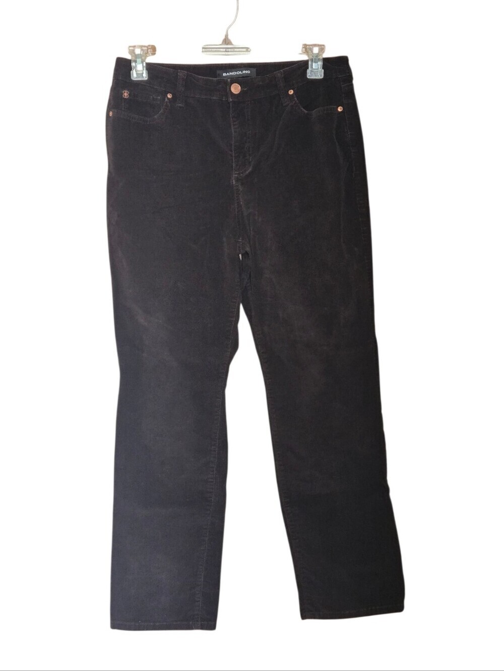 Bandolino Mandie Dark Brown Fine Wale Straight Leg Pants 5-Pocket Women 14
